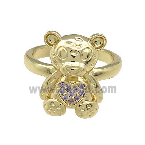 Copper Bear Rings Pave Purple Zircon Gold Plated