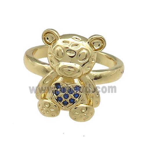 Copper Bear Rings Pave Blue Zircon Gold Plated