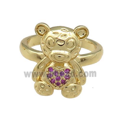 Copper Bear Rings Pave Fuchsia Zircon Gold Plated