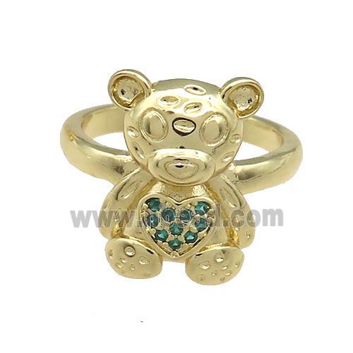 Copper Bear Rings Pave Green Zircon Gold Plated