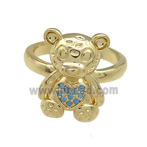 Copper Bear Rings Pave Turq Zircon Gold Plated
