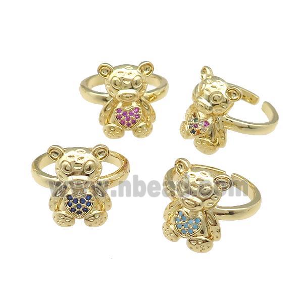 Copper Bear Rings Pave Zircon Gold Plated