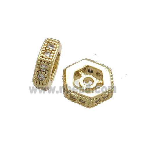 Copper Hexagon Beads Pave Zircon Gold Plated