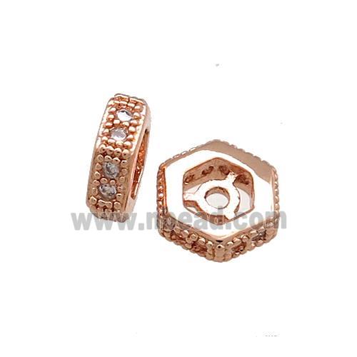 Copper Hexagon Beads Pave Zircon Rose Gold