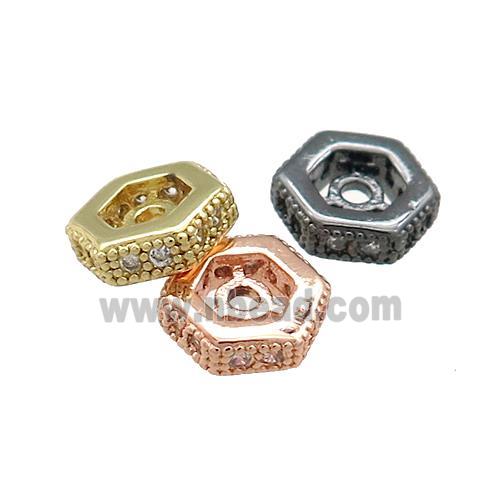 Copper Hexagon Beads Pave Zircon Mixed