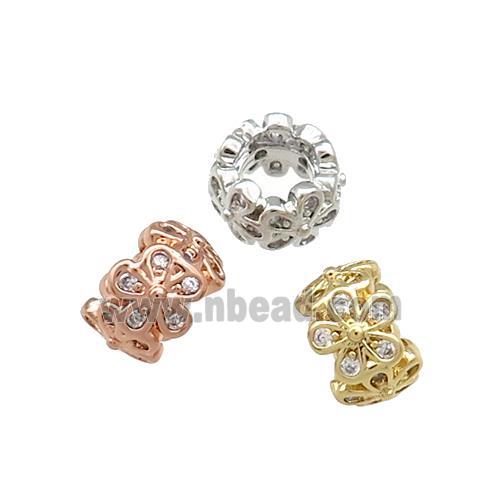 Copper Rondelle Beads Pave Zircon Flower Large Hole Mixed