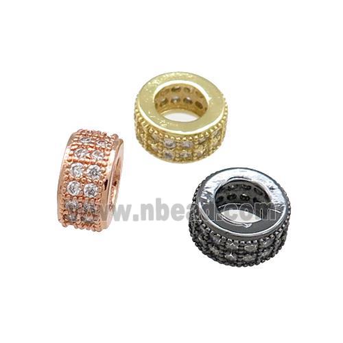 Copper Heishi Beads Pave Zircon Large Hole Rondelle Mixed