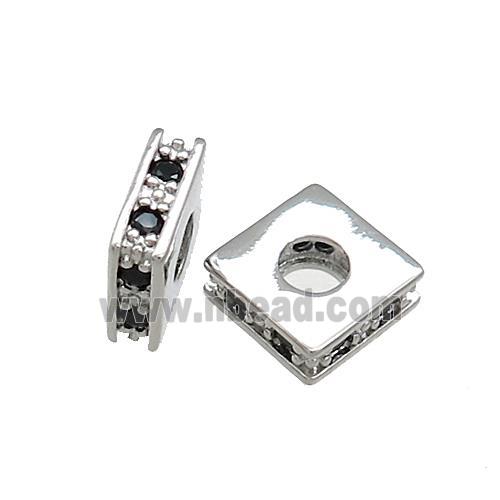 Copper Square Beads Pave Zircon Platinum Plated