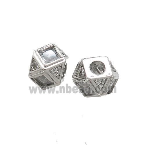 Copper Polygon Cube Beads Pave Zircon Platinum Plated