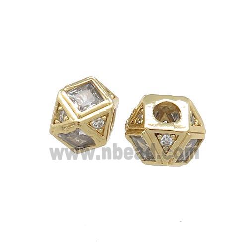 Copper Polygon Cube Beads Pave Zircon Gold Plated