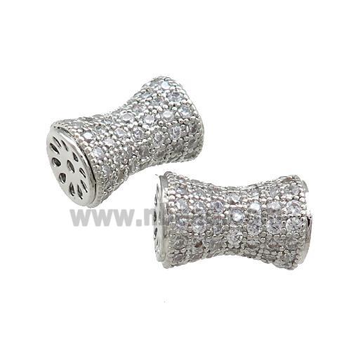 Copper Bamboo Beads Pave Zircon Platinum Plated