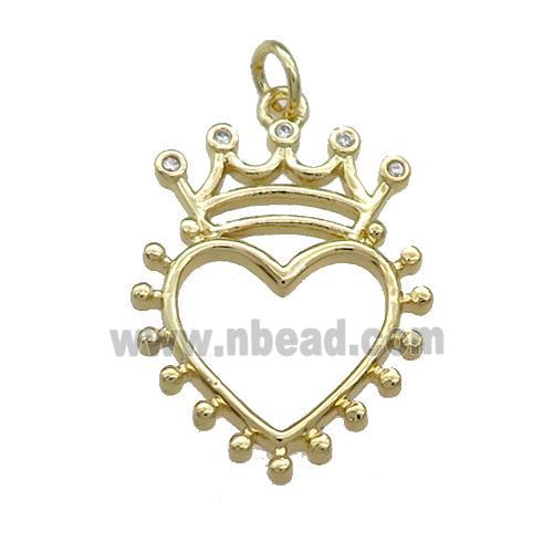 Copper Crown Pendant Pave Zircon Heart Gold Plated
