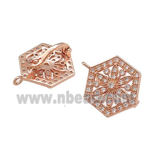 Copper Clasp Pave Zircon Hexagon Rose Gold
