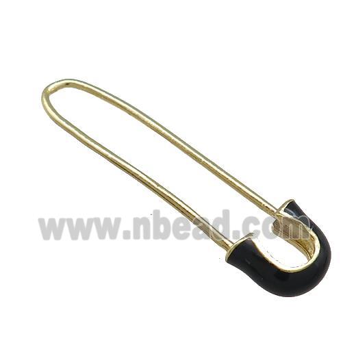 Copper Safety Pins Black Enamel Gold Plated
