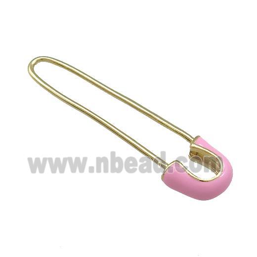 Copper Safety Pins Pink Enamel Gold Plated