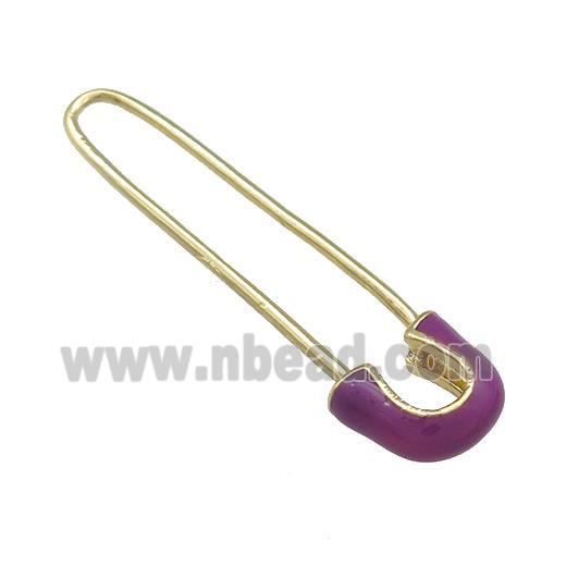 Copper Safety Pins Fuchsia Enamel Gold Plated