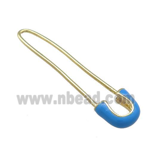 Copper Safety Pins Blue Enamel Gold Plated