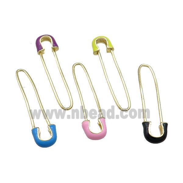 Copper Safety Pins Enamel Gold Plated Mixed