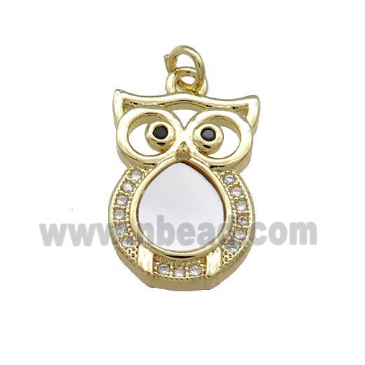 Owl Charms Copper Pendant Pave Shell Zircon 18K Gold Plated