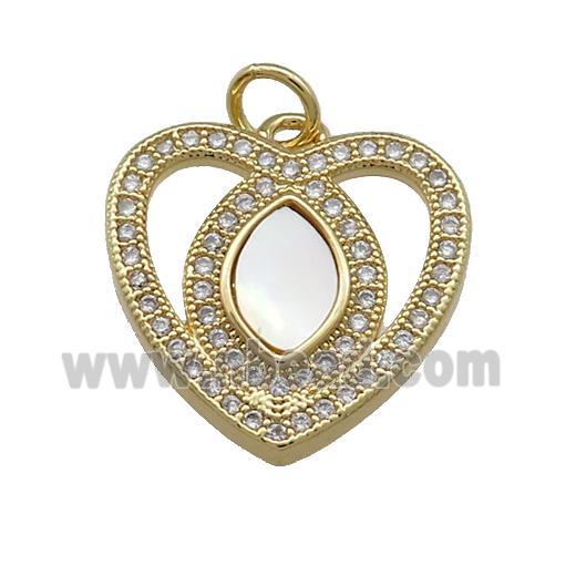 Copper Heart Pendant Pave Shell Zircon Eye 18K Gold Plated