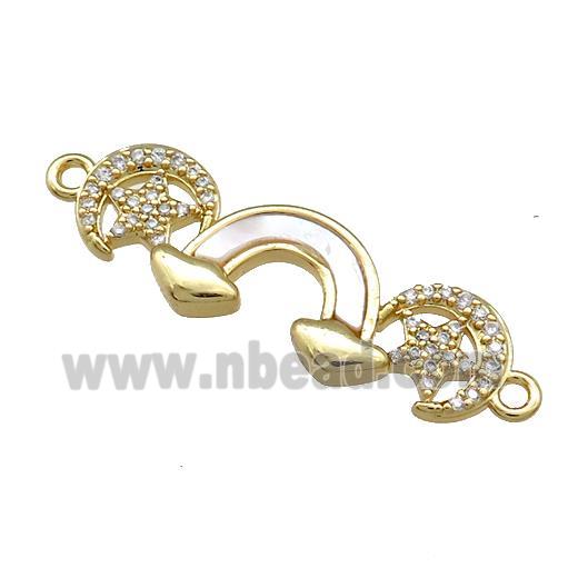 Copper Rainbow Connector Pave Shell Zircon Moon Star 18K Gold Plated