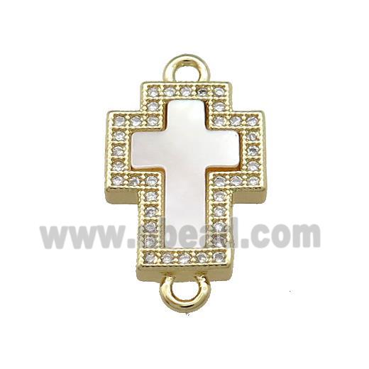 Copper Cross Connector Pave Shell Zircon 18K Gold Plated