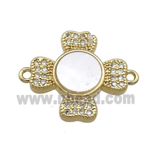 Copper Cross Connector Pave Shell Zircon Heart 18K Gold Plated