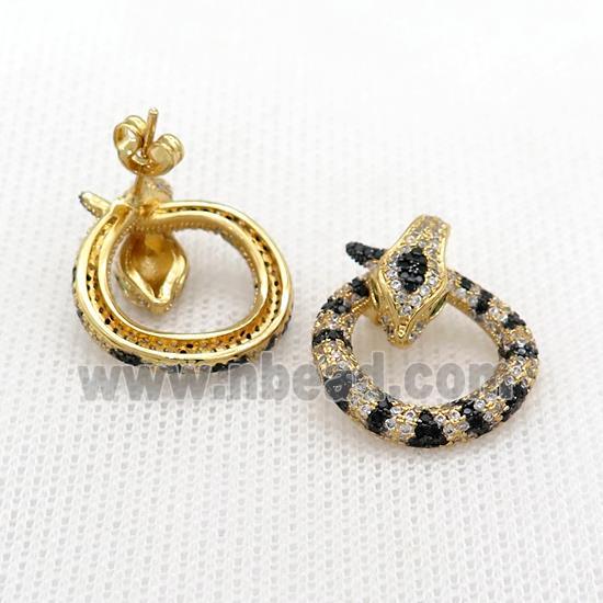 Copper Snake Stud Earrings Pave Zircon Gold Plated