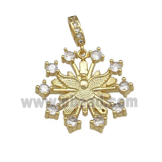 Copper Flower Pendant Pave Zircon Angel Wings Gold Plated