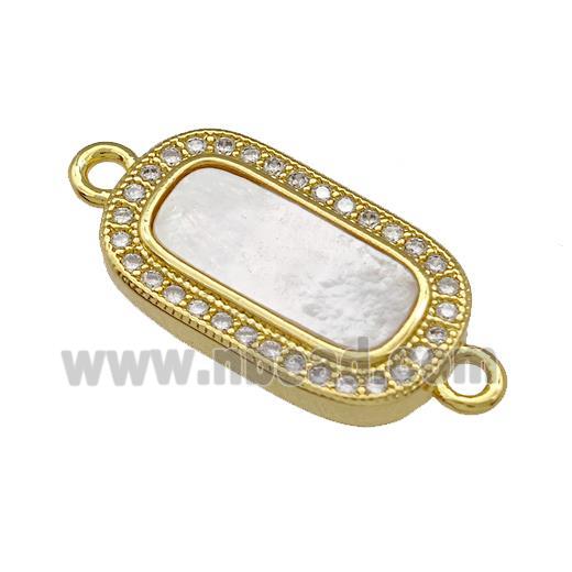 Copper Rectangle Connector Pave Shell Zirconia 18K Gold Plated