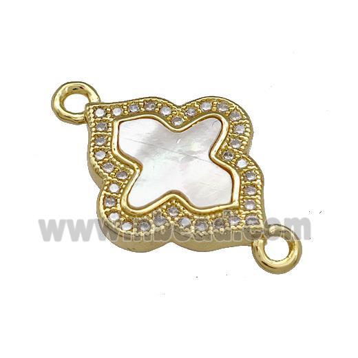 Copper Cross Connector Pave Shell Zirconia 18K Gold Plated