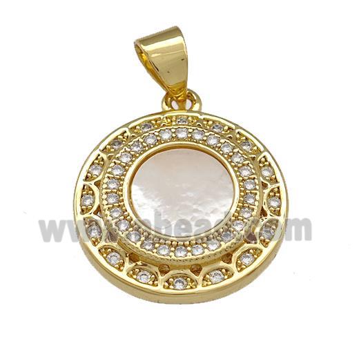 Copper Circle Pendant Pave Shell Zirconia 18K Gold Plated