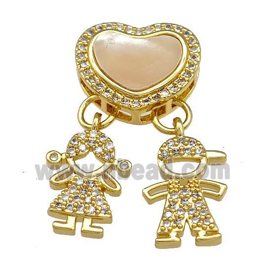 Copper Kids Pendant Pave Shell Zircon Heart 18K Gold Plated