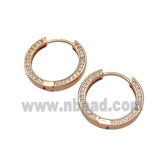 Copper Hoop Earrings Micro Pave Zirconia Rose Gold