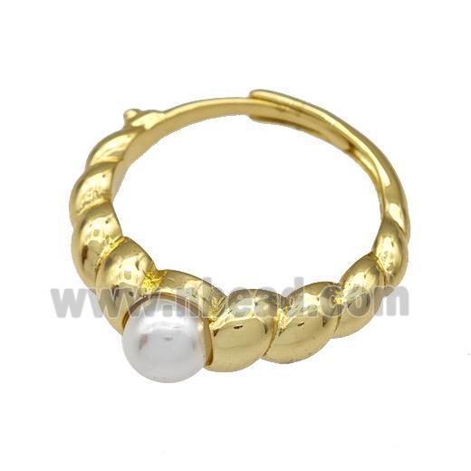 Copper Rings Micro Pave Pearlized Resin Adjustable Gold Plated