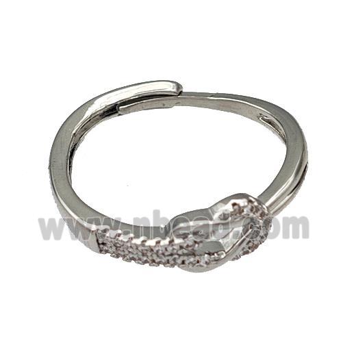 Copper Rings Micro Pave Zirconia Adjustable Platinum Plated