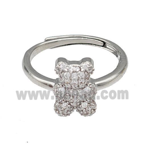 Copper Bear Rings Micro Pave Zirconia Adjustable Platinum Plated
