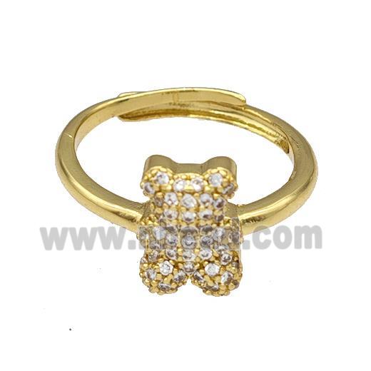 Copper Bear Rings Micro Pave Zirconia Adjustable Gold Plated