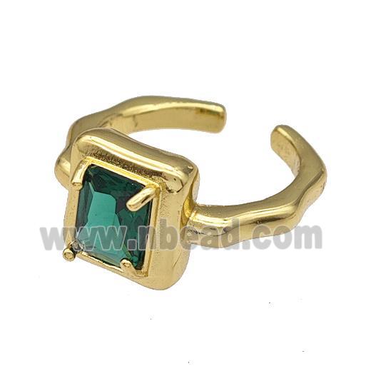 Copper Rings Micro Pave Green Crystal Gold Plated