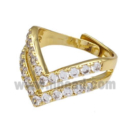 Copper Rings Micro Pave Zirconia Adjustable Gold Plated
