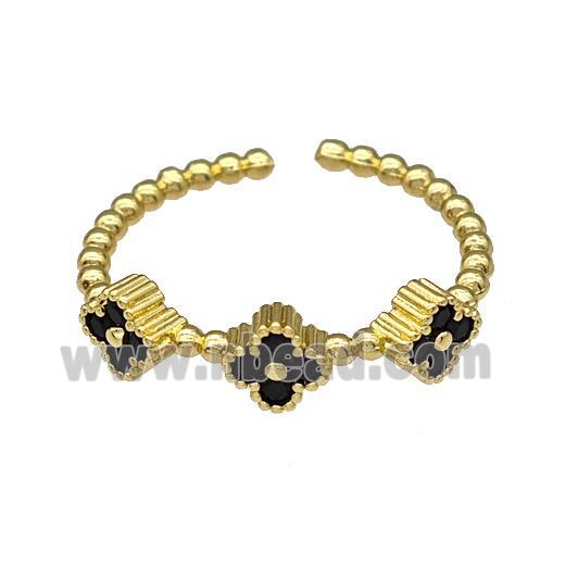 Copper Clover Rings Micro Pave Black Zirconia Gold Plated