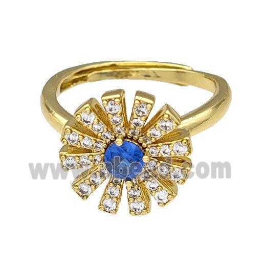 Copper Sun Rings Micro Pave Zirconia Adjustable Gold Plated