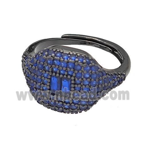 Copper Rings Micro Pave Blue Zirconia Adjustable Black Plated