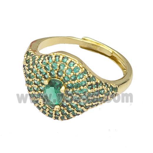 Copper Rings Micro Pave Green Zirconia Adjustable Gold Plated