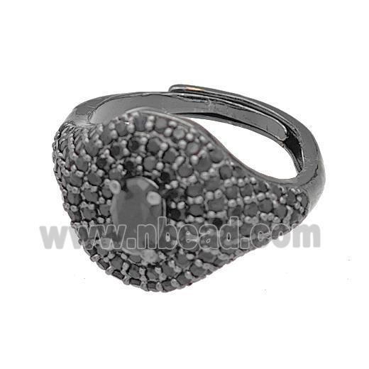 Copper Rings Micro Pave Zirconia Adjustable Black Plated