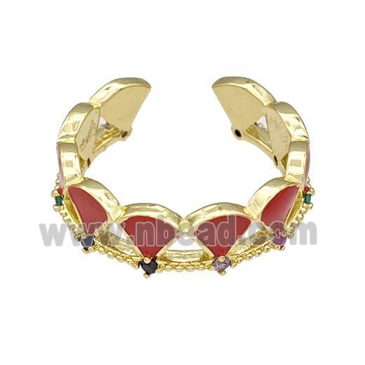 Copper Rings Pave Zircon Red Enamel Adjustable Gold Plated