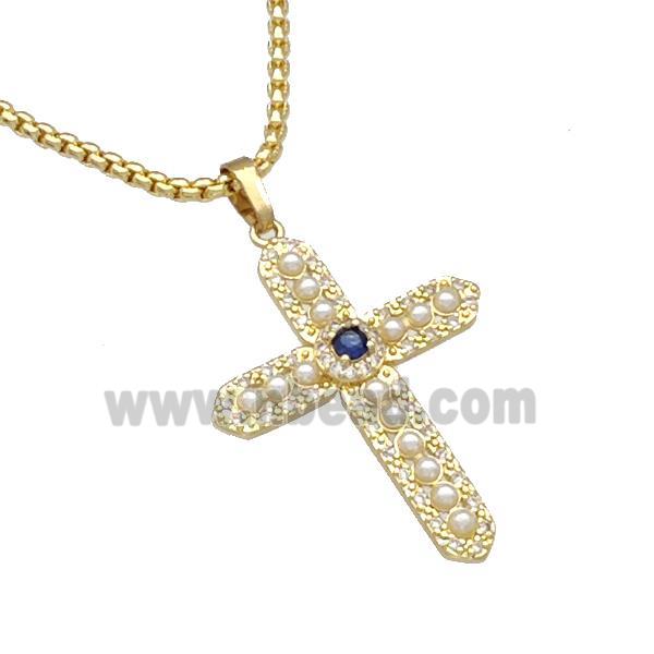 Copper Cross Necklace Micro Pave Pearlized Resin Gold Plated