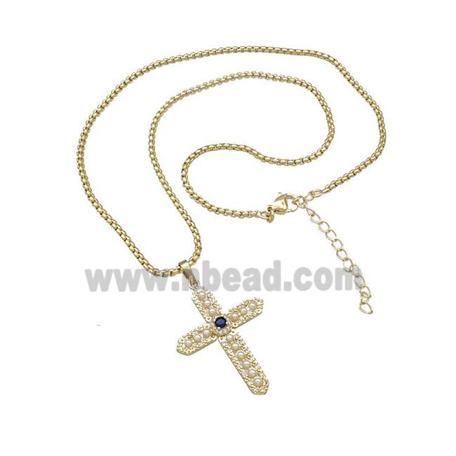 Copper Cross Necklace Micro Pave Pearlized Resin Gold Plated