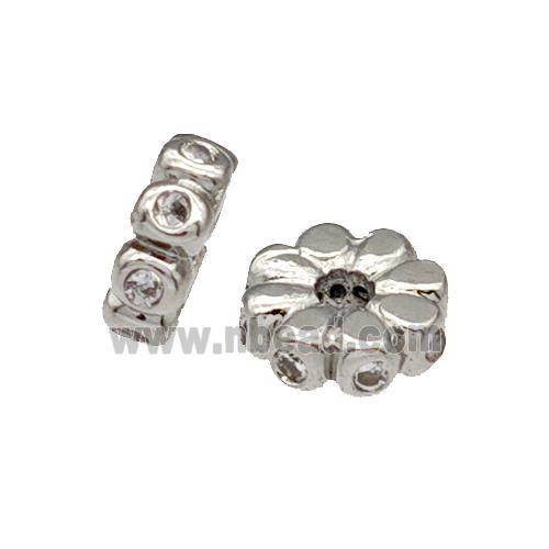Copper Heishi Spacer Beads Micro Pave Zirconia Platinum Plated