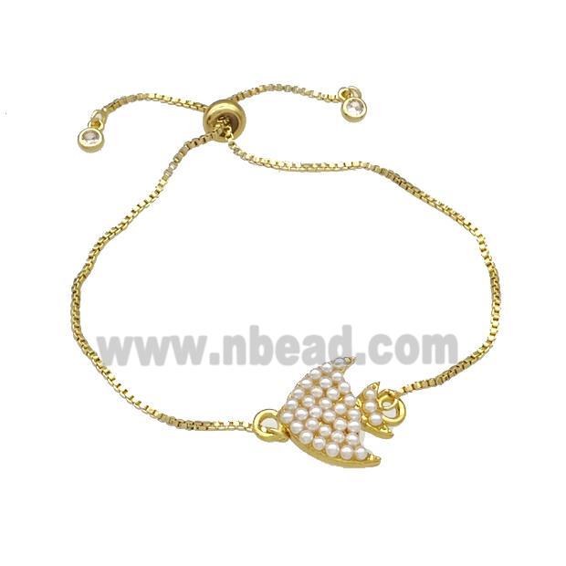 Fish Charms Copper Bracelets Pave Pearlized Resin Adjustable Gold Plated